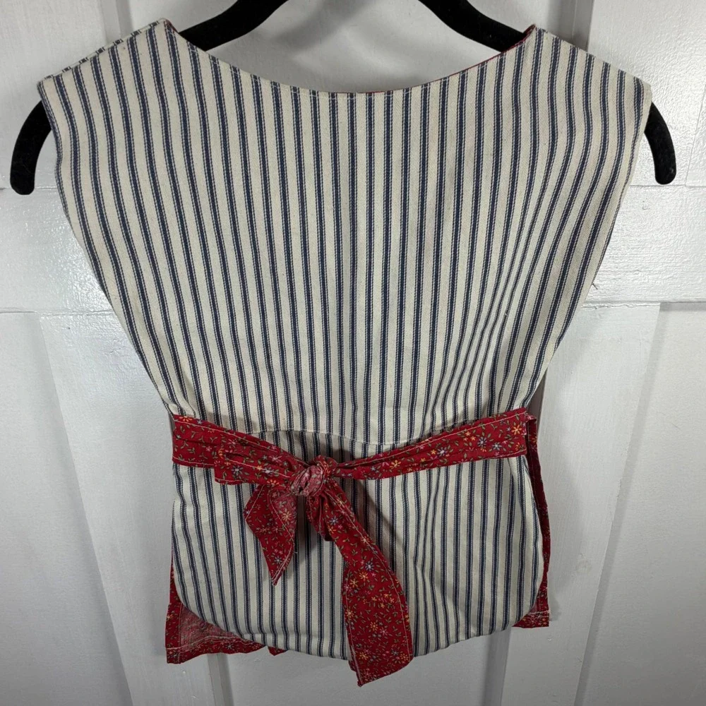 Handmade Vintage Style Clothespin Holder Apron Red Floral Ticking Stripe Lace